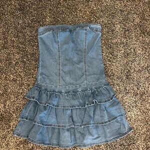 SHEIN Blue Denim Strapless Mini Dress